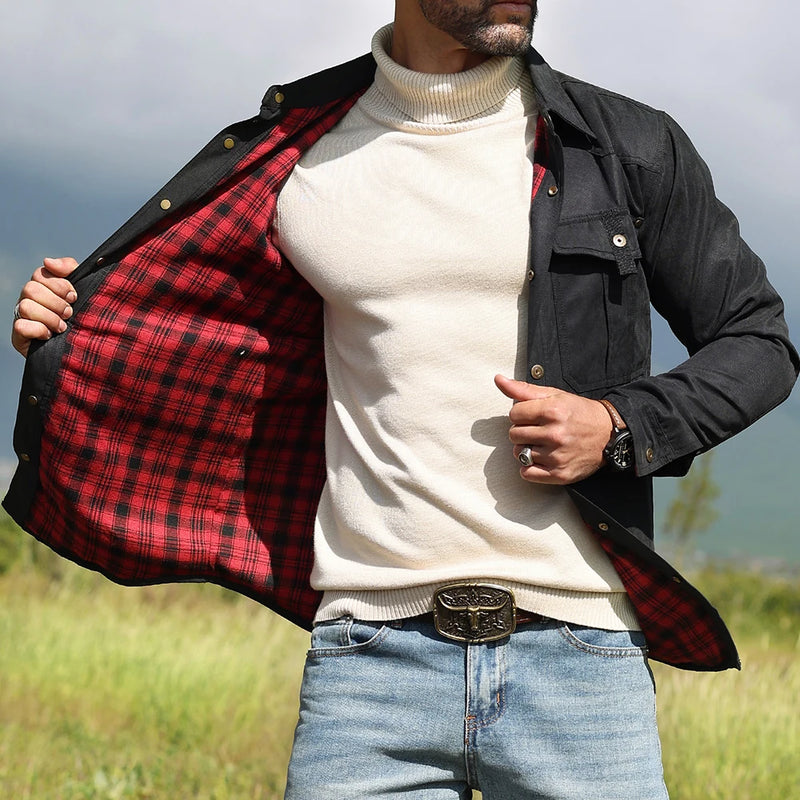 Men’s Flannel-Lined Shirt Jacket – Casual Snap Button Overshirt for Spring & Autumn