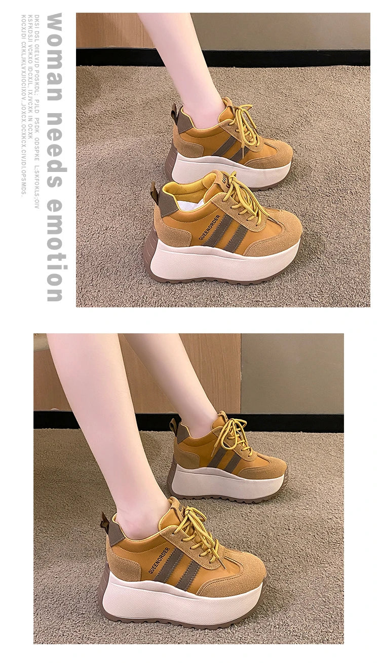 2025 New 10cm Womens Chunky Sneakers Lightweight Lace Up Casual Shoes Fashion Spring Platform Sports Shoes Comfortable Sneakers