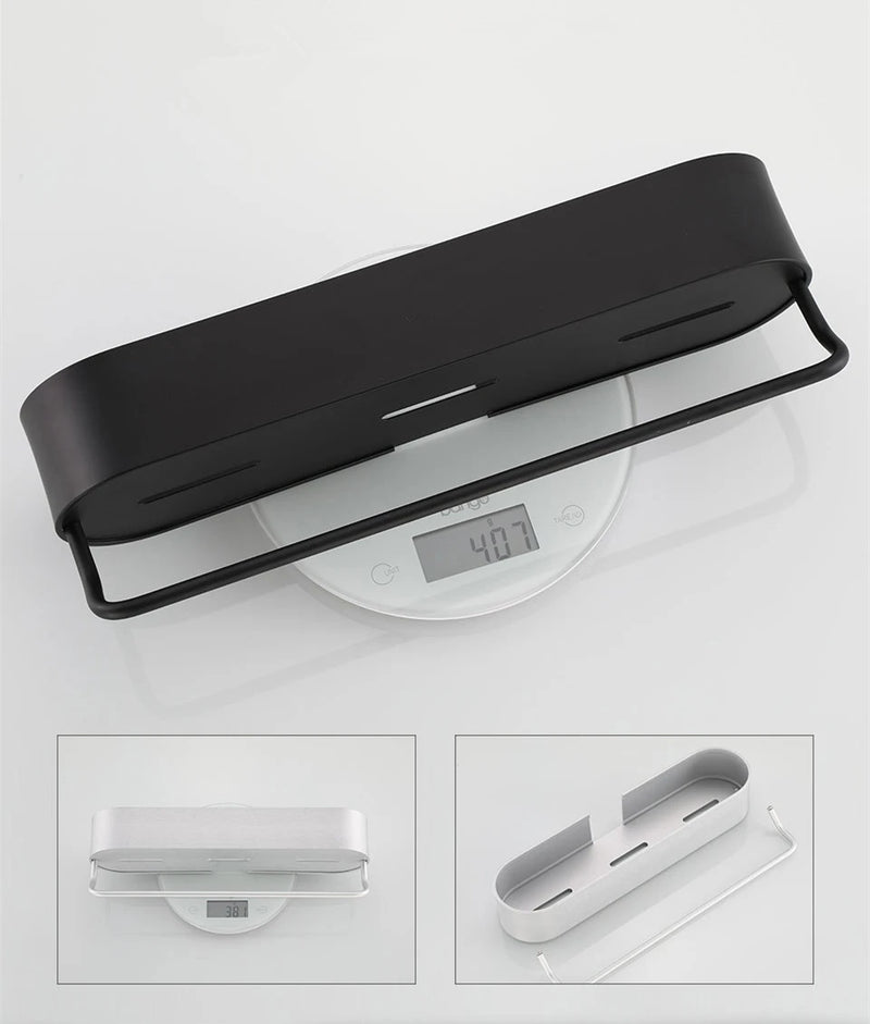 Black Bathroom Shelf Shower Basket Kitchen Storage Rack With Towel Bar Cosmetics Wall Shelves Bathroom Accessories