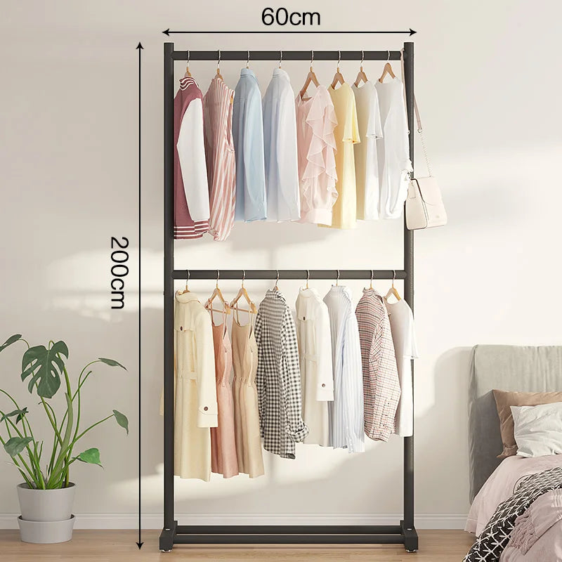 Double Layer Floor-Mounted Clothes Drng Ra Bedroom Balcony Single Rod Storage elf Space-Saving Easy-To-Use Painted Steel