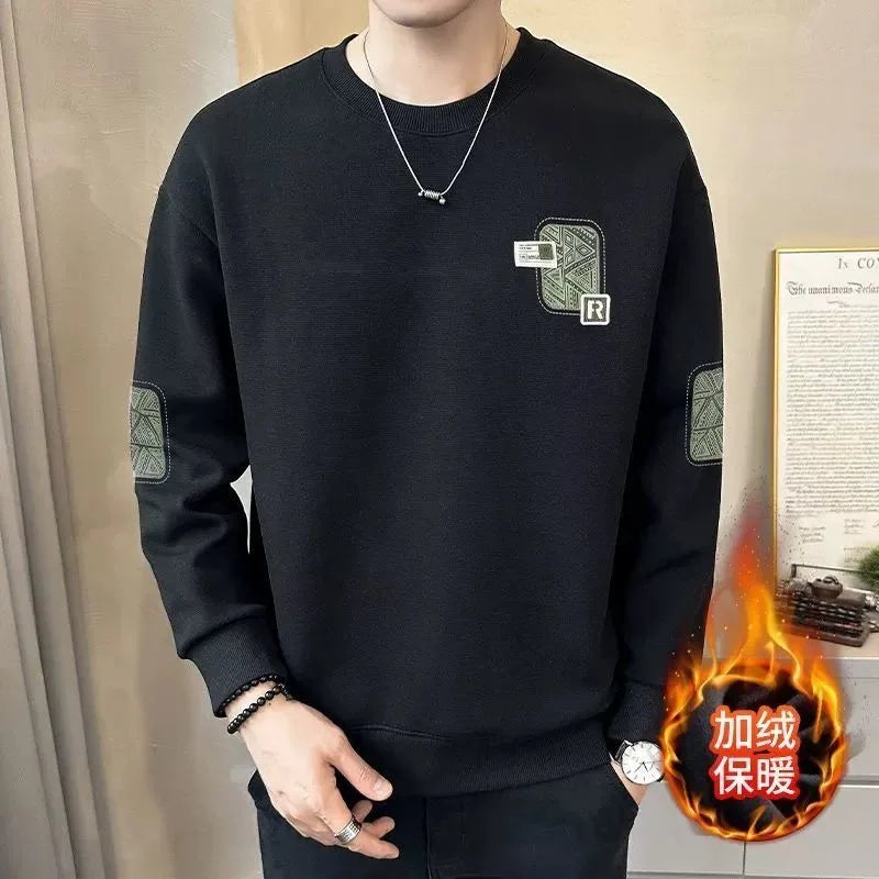 Men’s Thick Fleece Sweatshirt – Warm Round Neck Pullover for Autumn and Winter