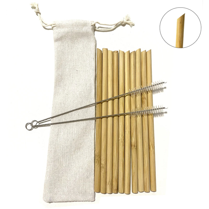 10Pcs Natural Bamboo Straw Reusable Drinking Straws with Case Biodegradable Eco-friendly Bamboo Straws for Cocktail Bar Drinks