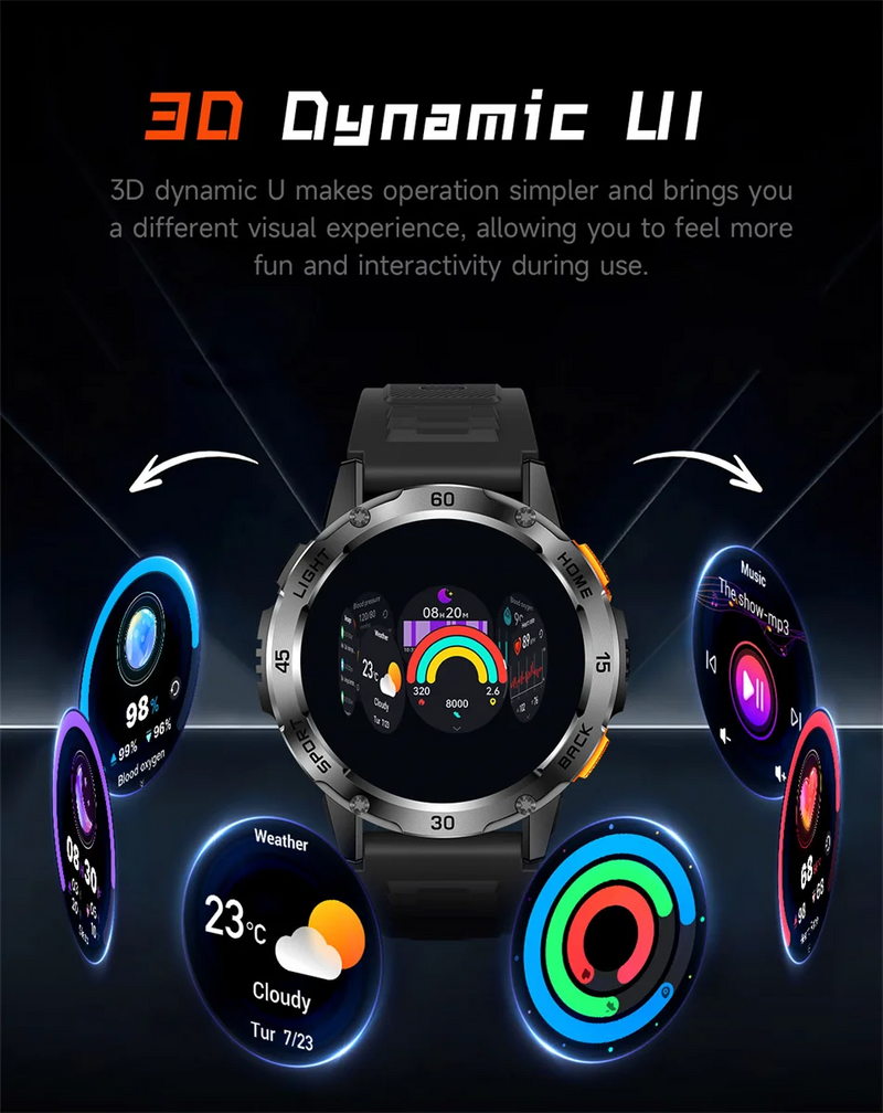 5ATM LED Flashlight Smart Watch Men 100+ Sports Modes Health Monitor Man Watches Bluetooth Call Men Smartwatches For Android ios