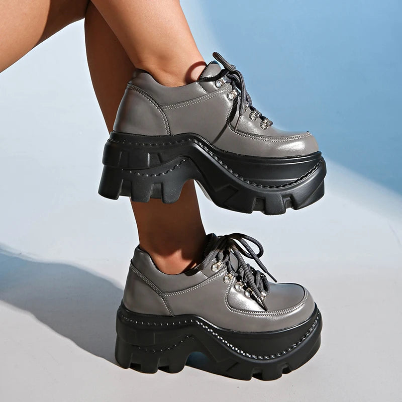 Fashion Black Chunky Sneakers for Women 2025 Autumn Platform Sports Shoes Woman Gothic Punk Style Thick Sole Sneakers Plus Size