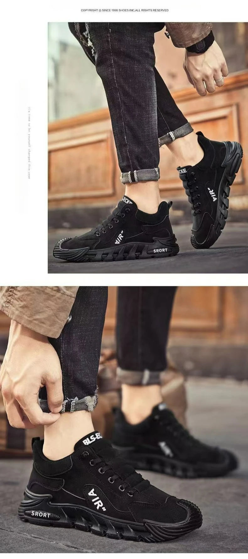 Men Chunky Sports Sneakers Spring Fashion Slip-on Men Casual Shoes Leather Waterproof Work Shoes for Men Anti-Slip Platform Shoe