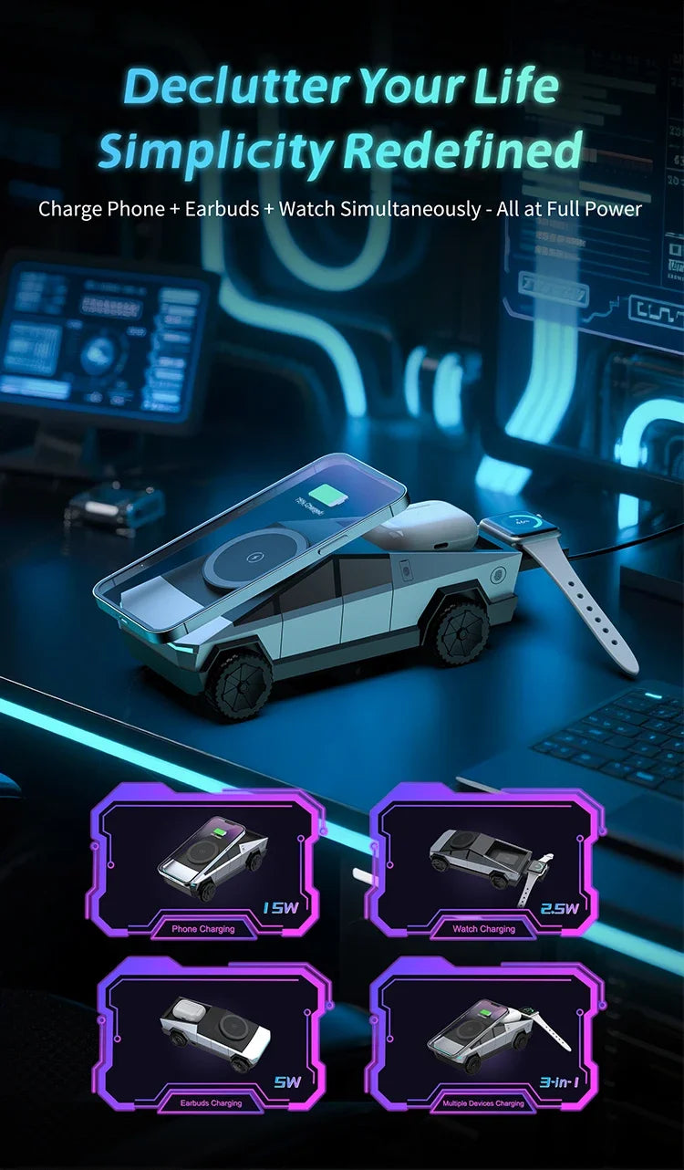 Cybertruck 3-in-1 Qi2 Wireless Charger | iPhone, iWatch & AirPods Dock