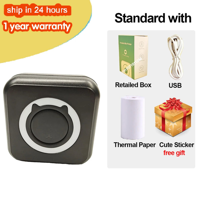 Portable Thermal Printer MINI Wirelessly BT 203dpi Photo Label Memo Wrong Question Printing With USB Cable Imprimante Portable