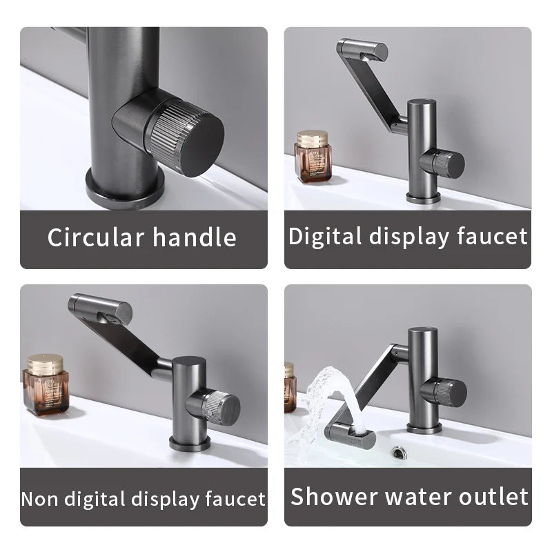 Digital Display LED Basin Faucet 360 Rotation Multi-function Stream Sprayer Hot Cold Water Sink Mixer Wash Tap For Bathroom