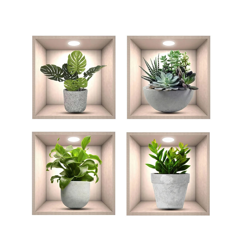 Vinyl Decal Bonsai Wall Sticker Poster  Removable 3D Green Leaves Plant Wallpaper Peel And Stick for Kitchen Living Room Decor