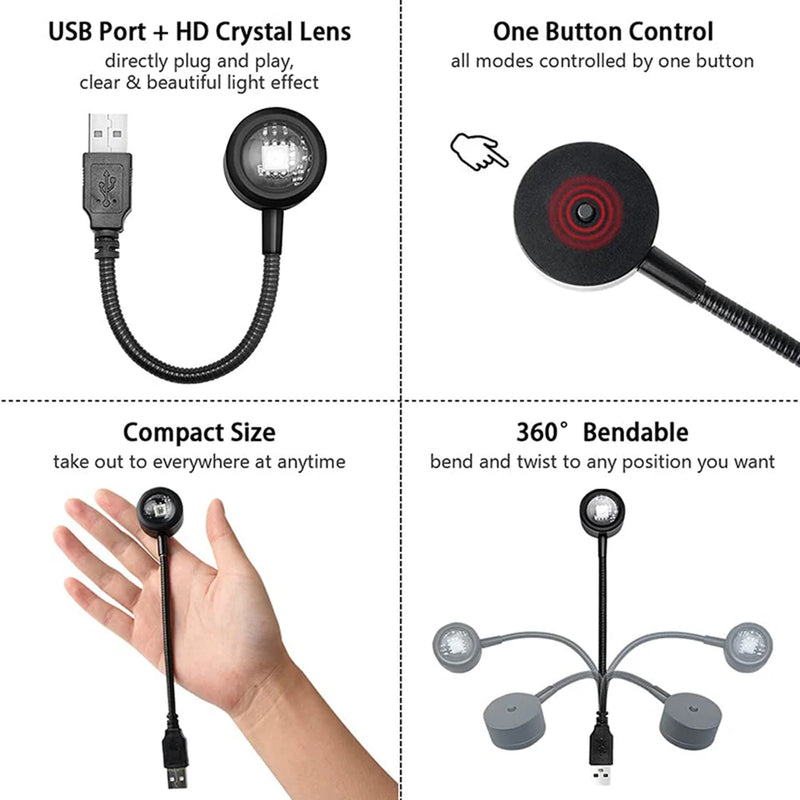 USB Sunset Lamp LED Rainbow Neon Night Light Projector Photography Wall Atmosphere Lighting for Bedroom Room Decor Nightlights