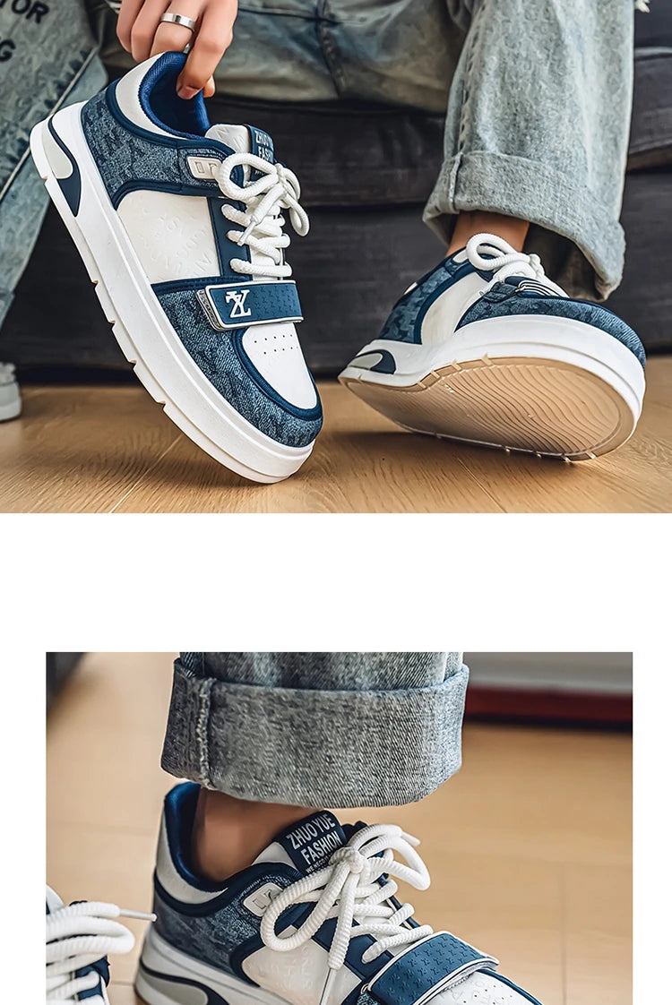 Fashion White Blue Skateboard Shoes Man Comfortable Platform Men&