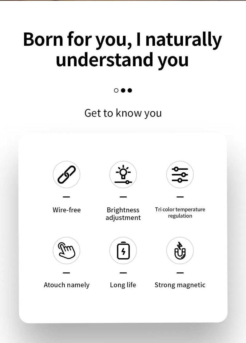 LED Light Magnetic Rechargeable Wall light Spotlight Wireless No Punch Reading Light With Touch Switch Dimmable Bedside Lamp