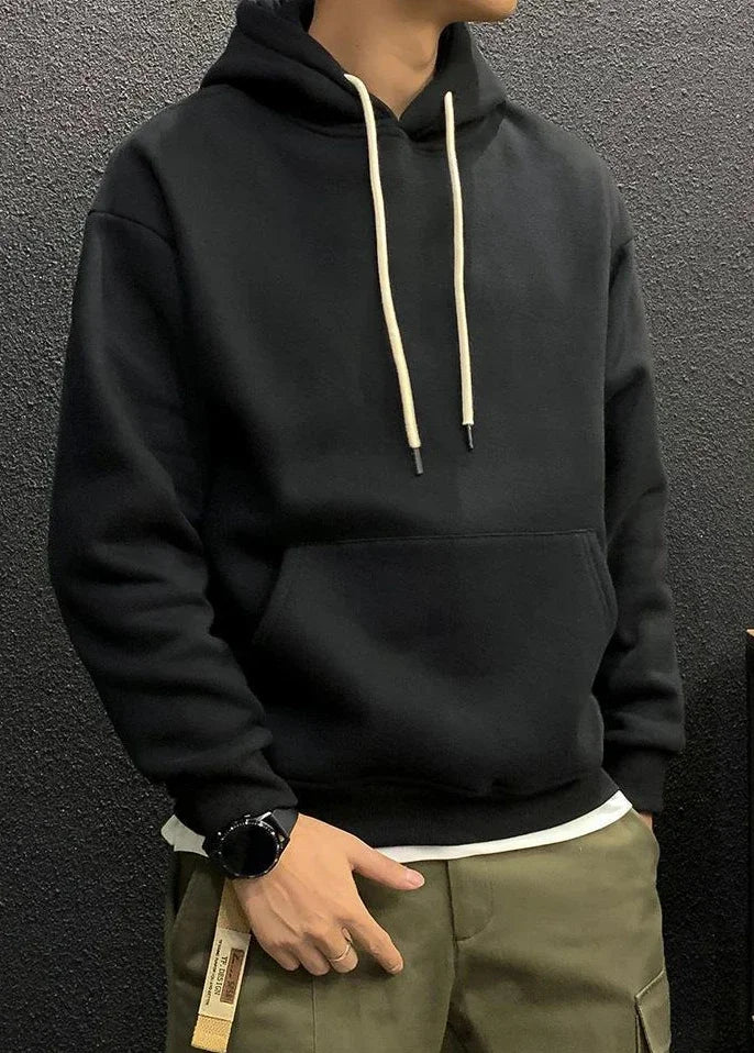 Men’s Fleeced Green Hoodie – Solid Casual Sweatshirt for Autumn and Winter