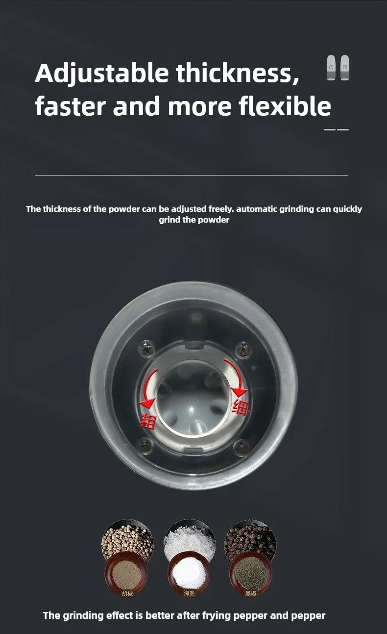 Electric Salt and Pepper Grinder USB Rechargeable Adjustable Coarseness Large Capacity Auto Spices Grinders Kitchen Cooking Tool