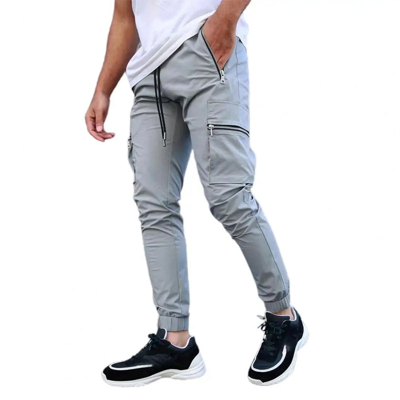 Mens Cargo Pants Zipper Pockets Jogger Running Hip Hop Streetwear Slim Sport Trousers Male Training Workout Fitness Sweatpants