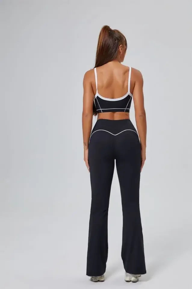 Seamless Yoga Sets Sports Fitness High Waist Hip-lifting Flared Pants Backless Bra Suits Workout Gym Leggings Sets for Women