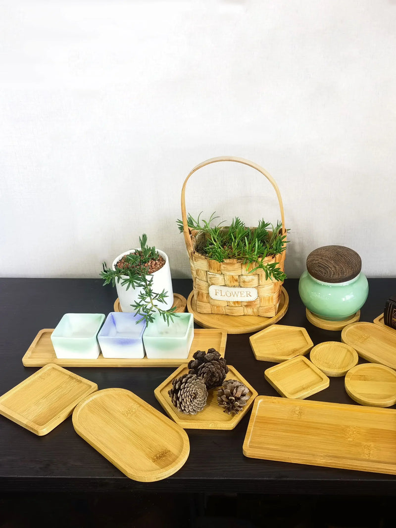 Bamboo Tray PlantMini Plant Pot Rack Multi-meat Pot Tray Balcony Storage Kitchen Storage Bathroom Storageround Tray Square
