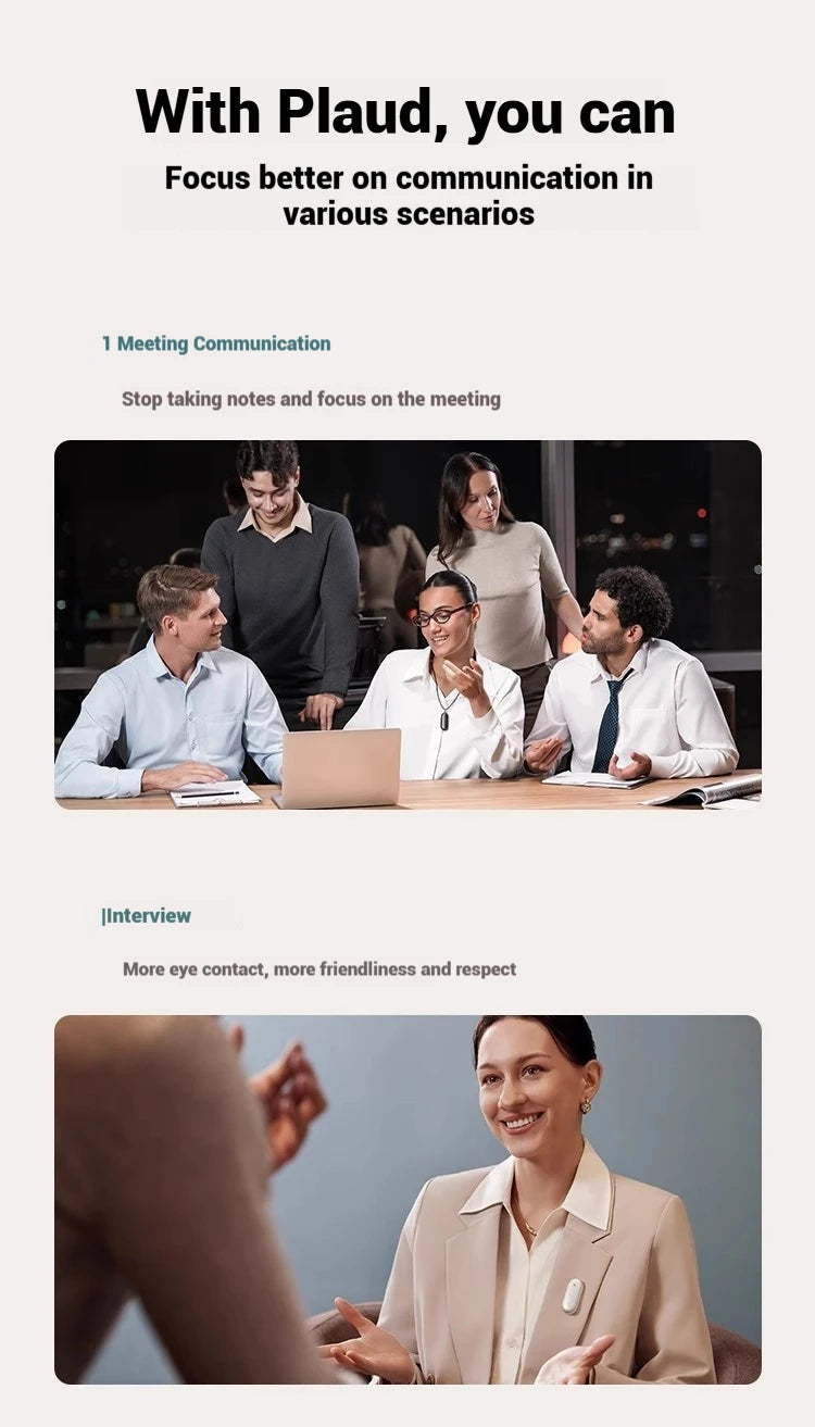 New Plaud Notepin S Wearable AI Voice Recorder, AI Notetaker, Smart Transcription & Summarization, with Wristband & lapel clip