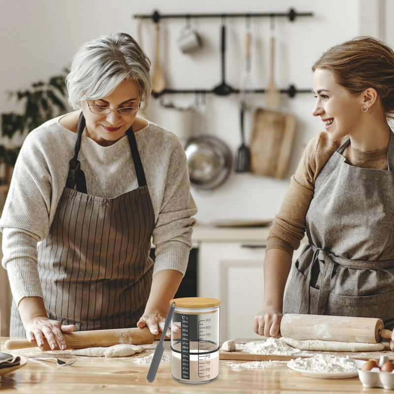 9Pcs Sourdough Starter Jar Kit 900ML Clear Glass Sourdough Starter Container Baking Fermentation Jar Food Storage Heat Resistant