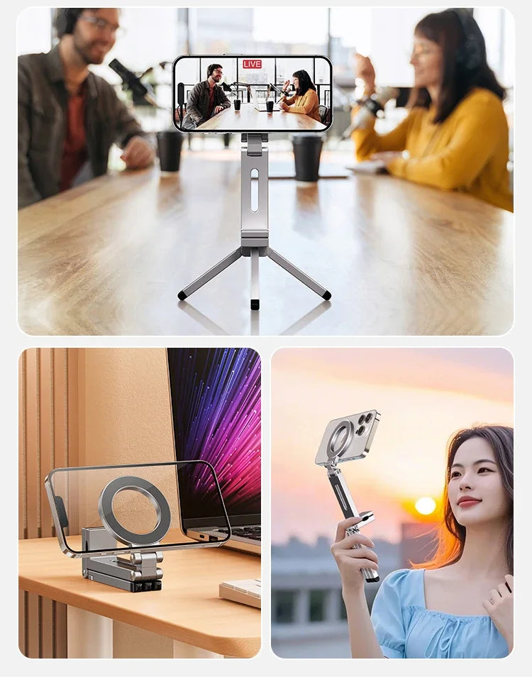 For MagSafe Plane Phone Holder – Portable Magnetic 360° Rotating Foldable Tripod for Travel, Car & Desk