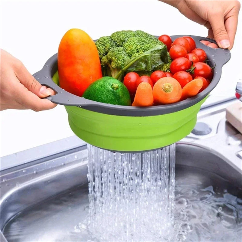 Round Collapsible Colander Silicone Kitchen Fruit Vegetable Washing Basket Strainer Foldable Drainer Kitchen Gadgets Tools