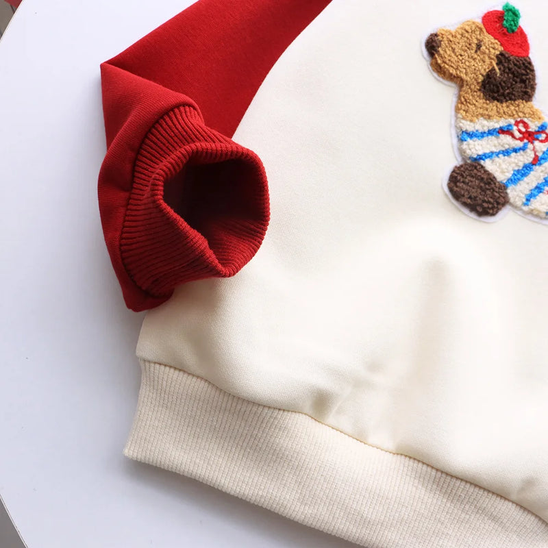 Funny Red Sweatshirts for The Whole Family Matching Clothes Father Mother and Son Daughter Cute Dog Print Tops Newborn Bodysuit