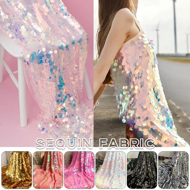 Iridescent Shiny Mermaid Scale Fabric Laser Sequins Glitter Fabric For Diy Tablecloth Garment Wedding Party Background Decor