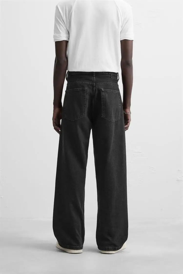 Men’s Retro Cotton Denim Jeans – Loose Fit Straight-Leg Casual Trousers, Comfortable and Wear-Resistant for Autumn & Winter