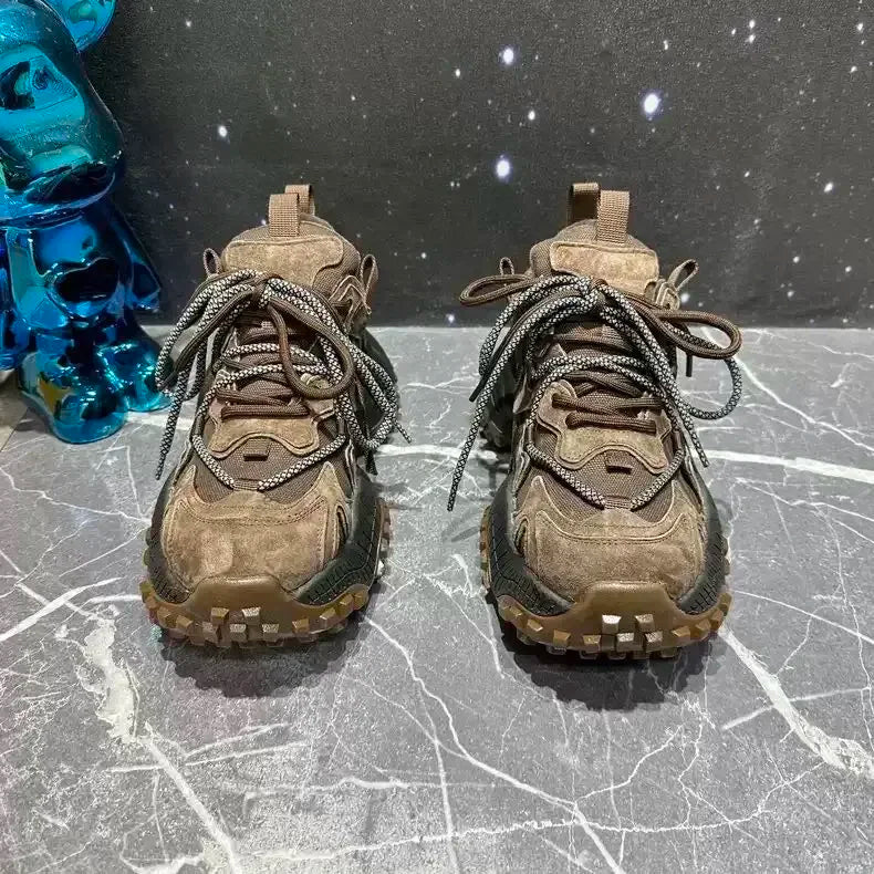 Chunky Sneakers Men Designer Mountaineering Shoes Fashion Casual Leather Fabric Breathable Height Increased Platform Sport Shoes