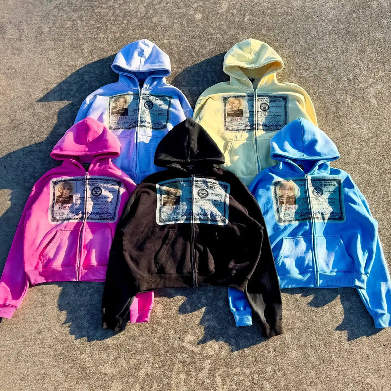 Tatiana Haven Y2K Retro Zip-Up Hoodie – Unisex Streetwear Long Sleeve Hooded Sweatshirt