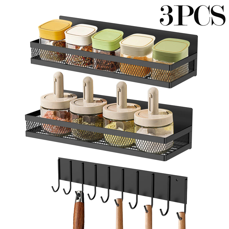 Magnetic Fridge Shelf Spice Storage Rack Multifunctional Hook Rack Seasoning Organizer for Kitchen and living room