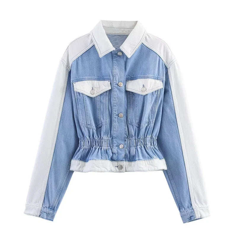 MUJER Denim Bomber Jackets for Women Varsity Cropped Jacket Woman Streetwear Outerwears Women&