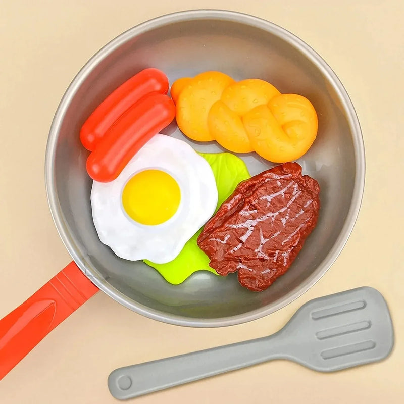 8PCS Kids Kitchen Play Food Set - Pretend Cookware with Steak, Vegetables, Bread & Hot Dog for Toddler Cooking Games
