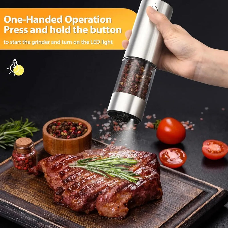 Electric Salt and Pepper Grinder Set – USB Rechargeable Adjustable Coarseness Mills with LED Light