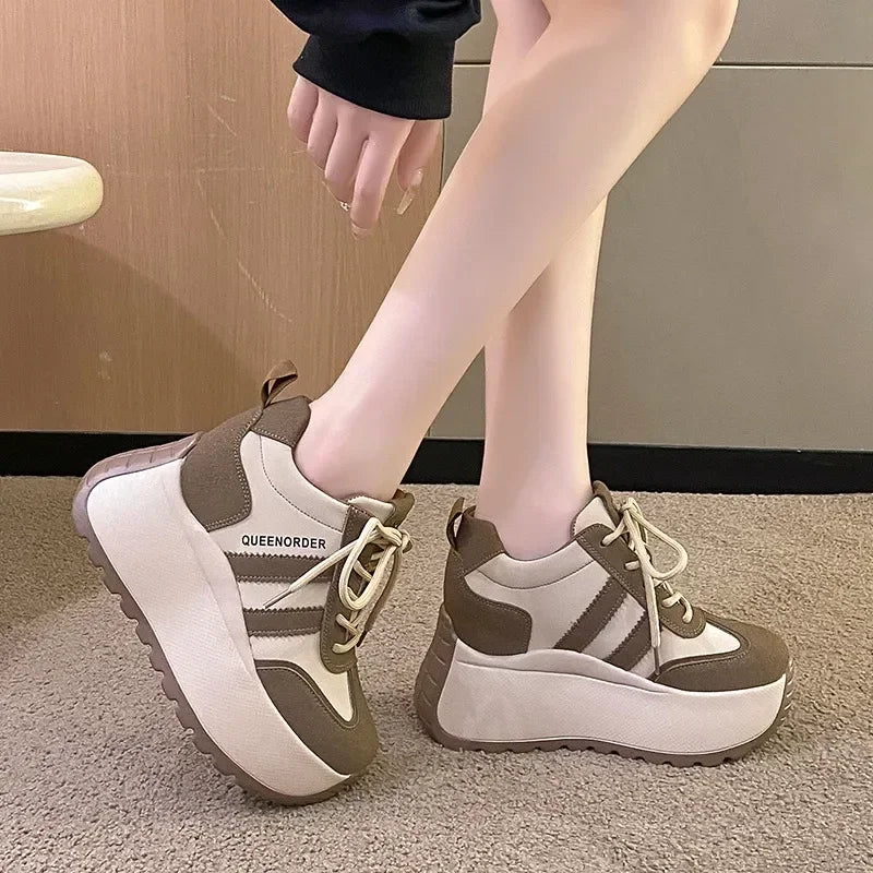 2025 New 10cm Womens Chunky Sneakers Lightweight Lace Up Casual Shoes Fashion Spring Platform Sports Shoes Comfortable Sneakers