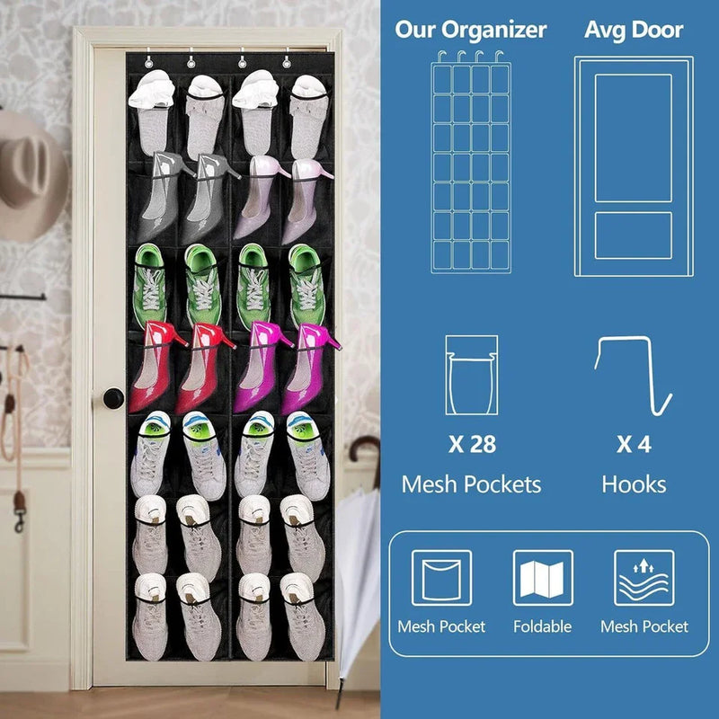 Over The Door Shoe Organizer 28 Pockets Hanging Storage Holder Hanger Bag Closet