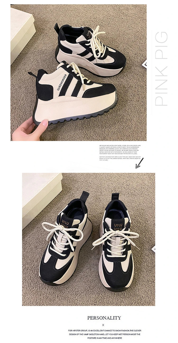 2025 New 10cm Womens Chunky Sneakers Lightweight Lace Up Casual Shoes Fashion Spring Platform Sports Shoes Comfortable Sneakers